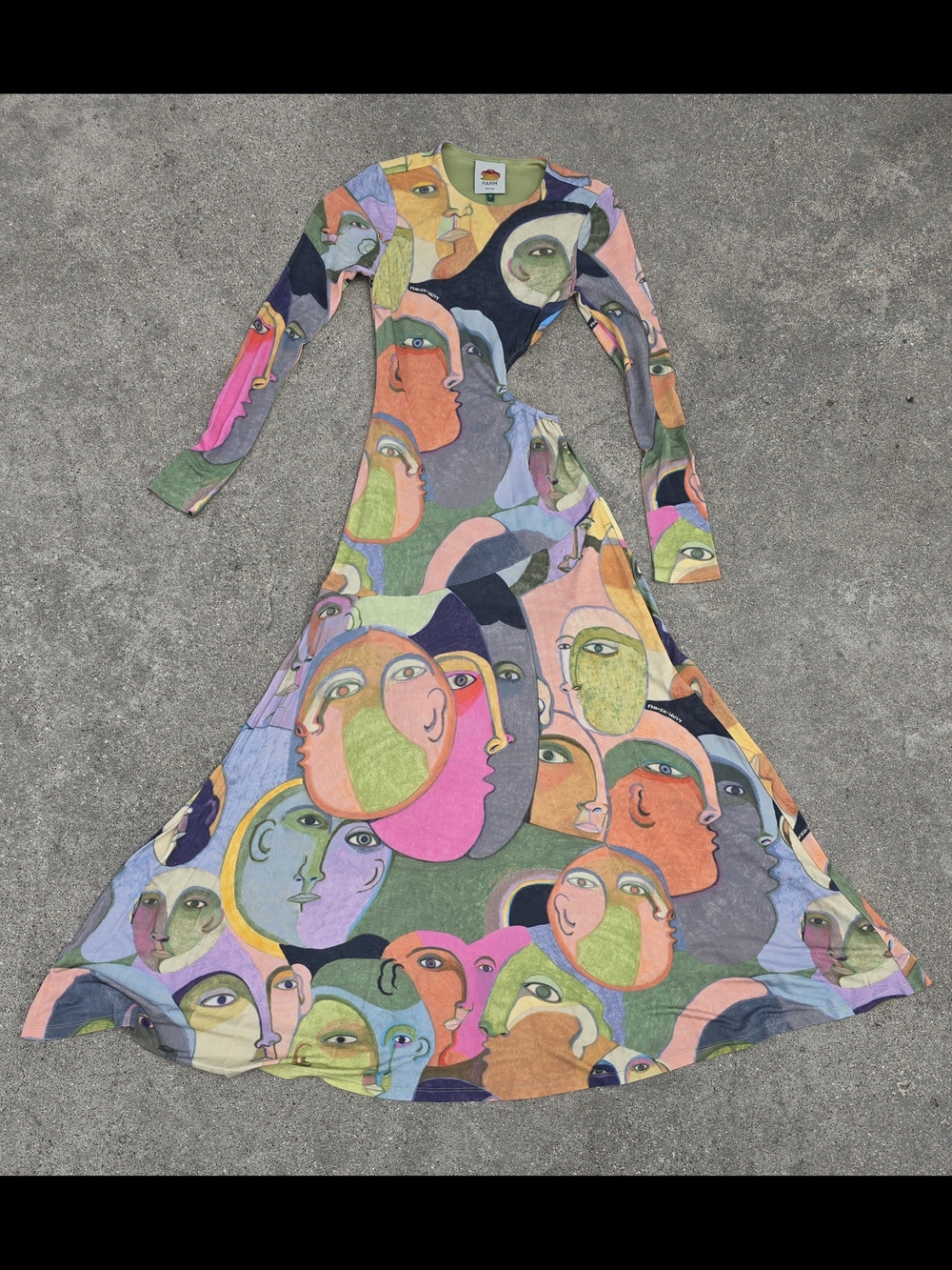 FARM Rio Crowded Series Drawings Multicolor Long Sleeve Maxi Dress Ana Leovy